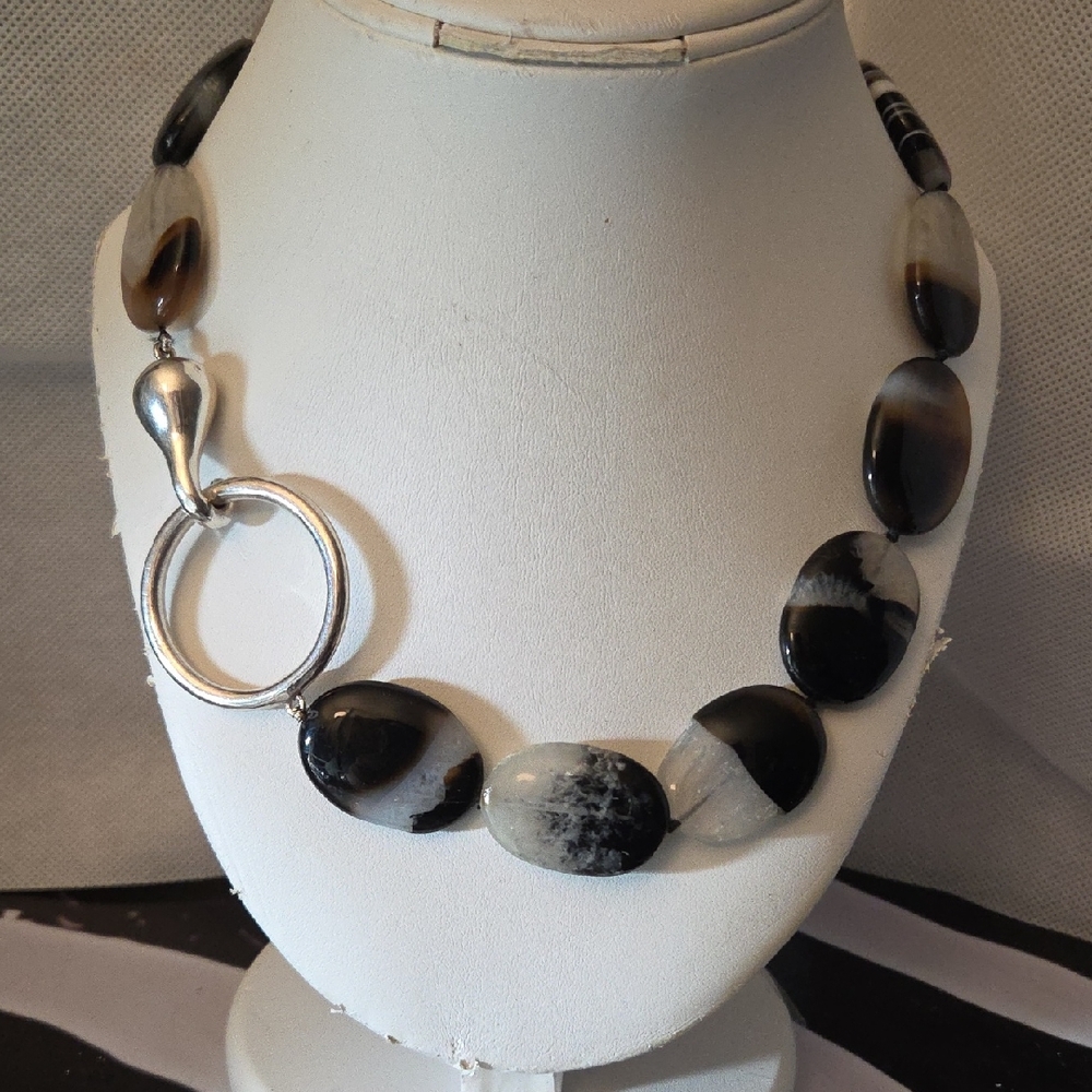 Banded Agate And Sterling Necklace